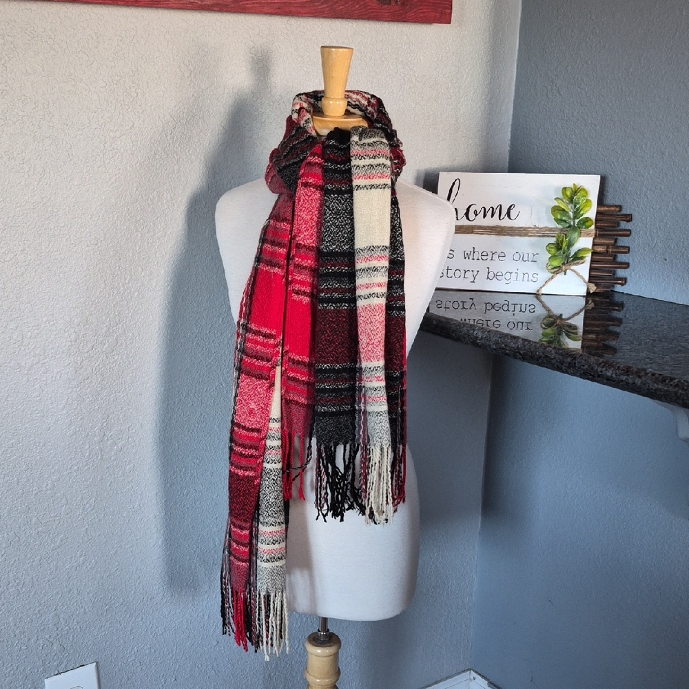 Plaid Red and Black Scarf